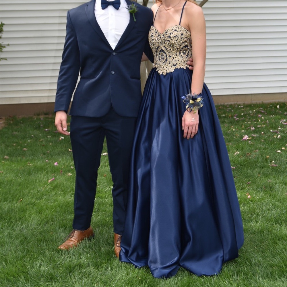 Navy Blue & Gold Formal Dress